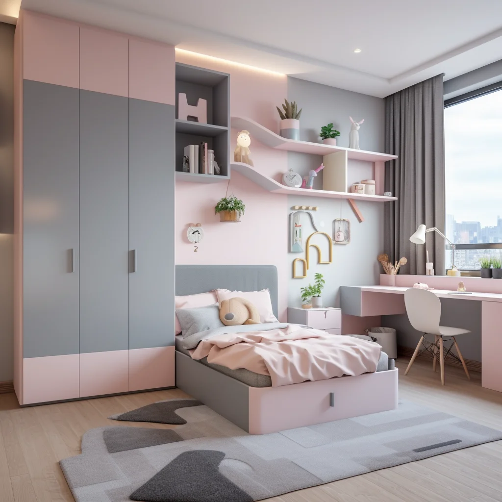 Customized Whole Room AI 3D Rendering Creative Design Furniture Girls Room Extendable Wooden Wardrobe Display Cabinet Products