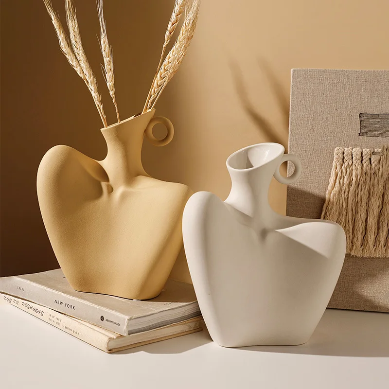 Modern Ins Style Ceramic Vase for Tabletop Body Art Clavicle Flower Ware Decoration for Living Room TV Cabinet Home Accessories