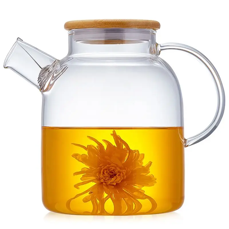 Wholesale Handmade Glass Jug High temperature resistant cold kettle flower teapot Drinking Glass Water Pitcher With Bamboo Lid