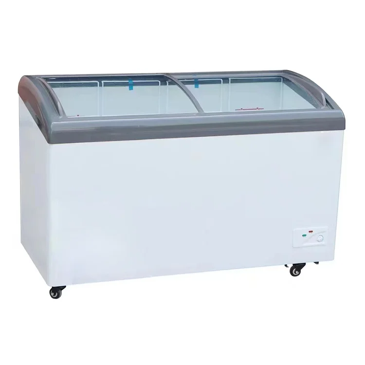 Small Ice cream display refrigerator slide curved glass door chest freezer for supermarket and convenience store