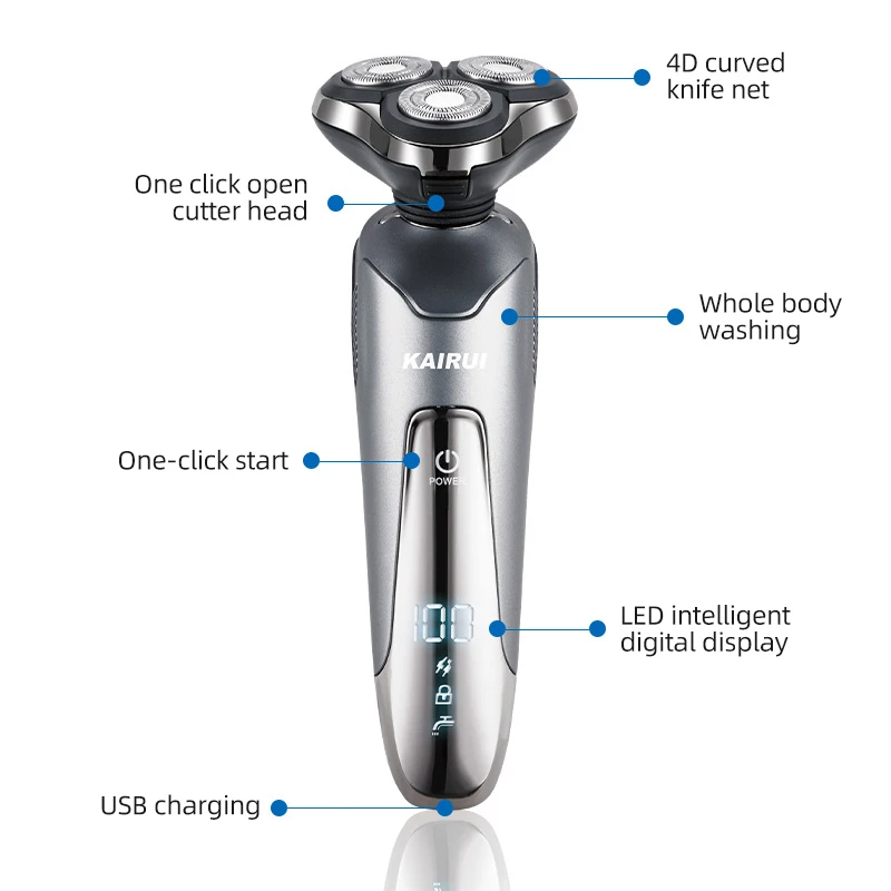 USB Charging Stainless Steel Blade Shaving Rechargeable Waterproof Cordless Triple Blade Shavers For Men