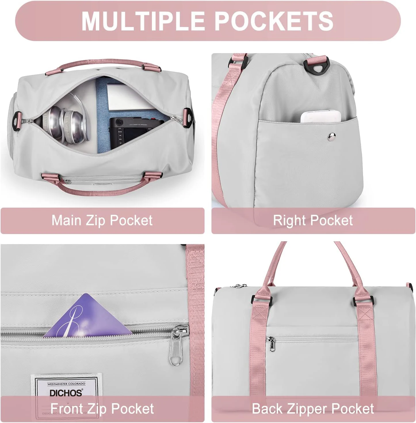 Dichos Travel Duffel Bag Sport Gym Fitness Bag Workout Sports Duffle Bag with Wet Pocket & Shoes Compartment