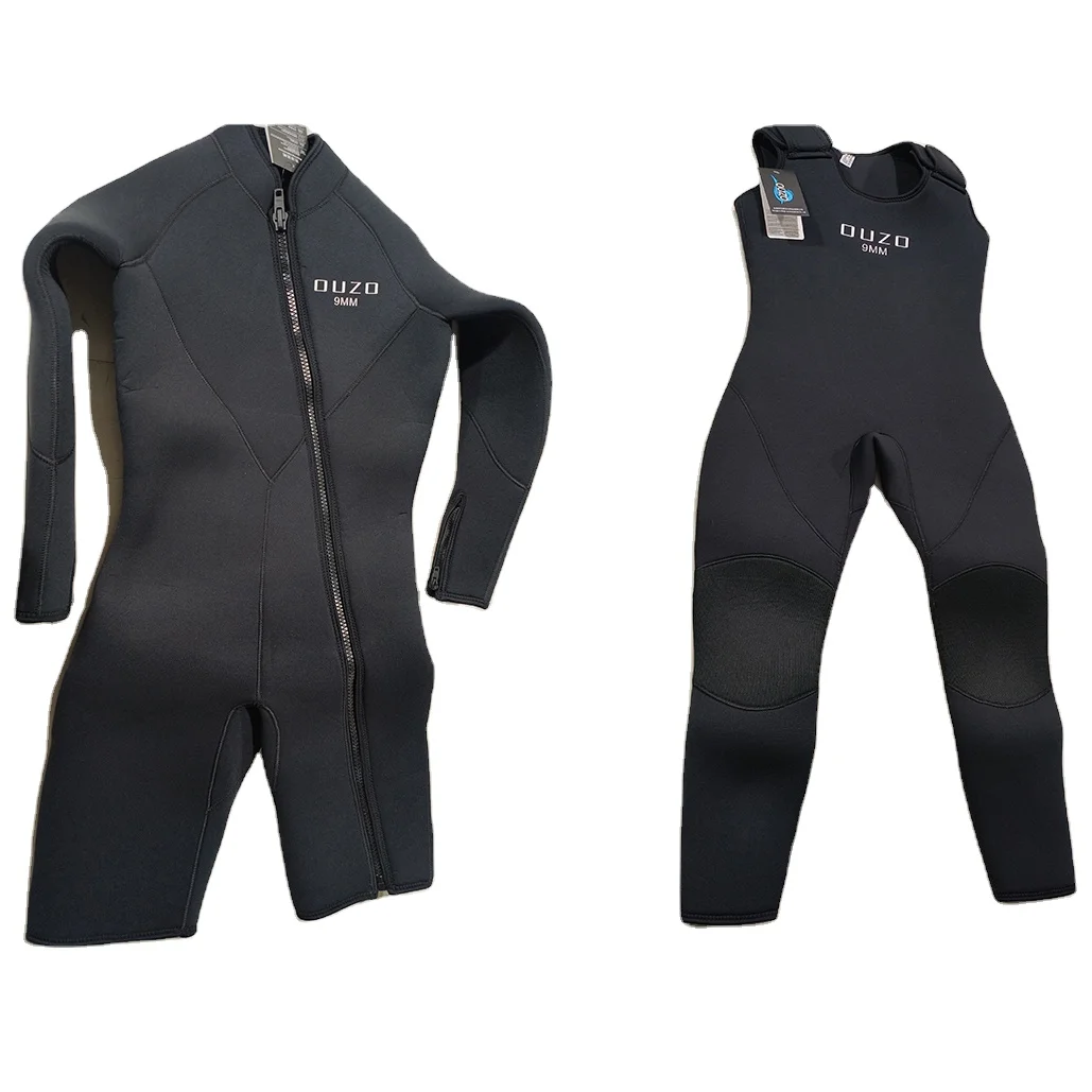 Hot selling 9MM thickness diving suit front zipper wetsuit and romper CR neoprene wetsuit soft and warm diving suit