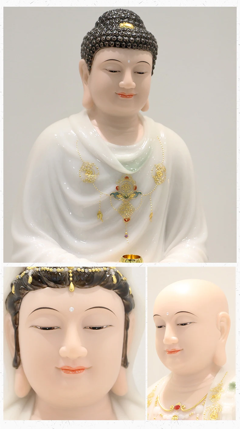 White Marble Amitabha Buddha Statue Home Decoration Inlaid Avalokiteshvara Bodhisattva Guanyin Buddha Statue