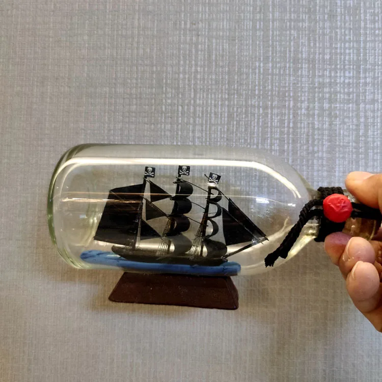 Black Pearl Ship Bottle Boat Vintage Home Office Accessories Decoration Glass Drifting Bottle Craft Glassware