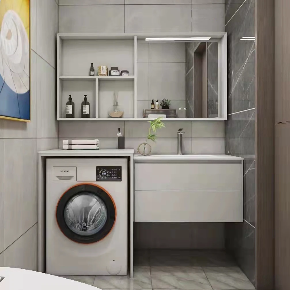 716 Luxury customized modern wood ceramic basin bathroom laundry cabinet for washing clothes