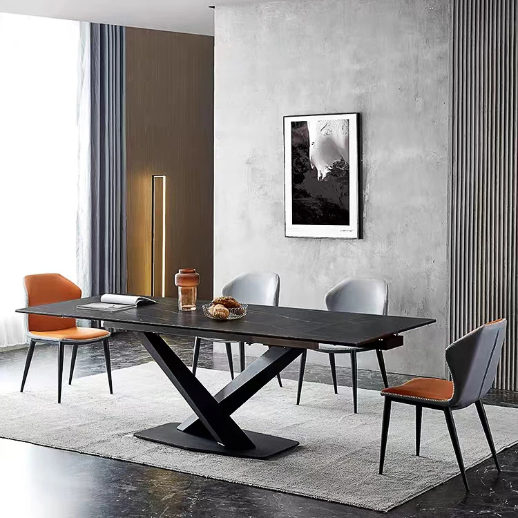 Home Modern Dining Room Table Set 6 Seater Marble White Sintered Stone Table With Chair Extendable Restaurant Table