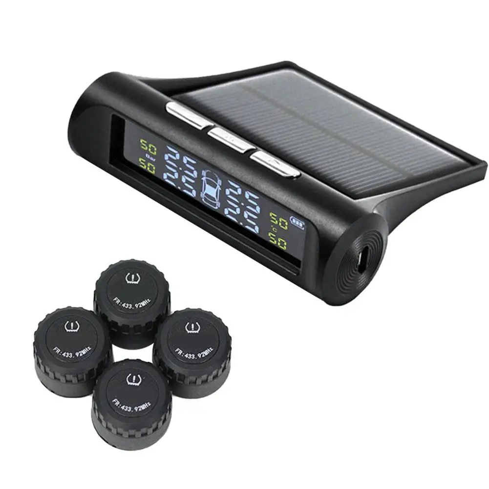 Digital Tire Gauge Tire Pressure Monitoring System Solar Power Car TPMS With 4 External Sensors