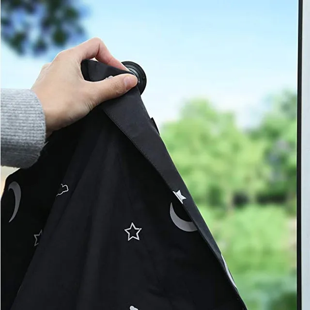 Printed Temporary Blind Portable Blackout Suction Cup Travel Window Curtain Made in China Kid Moon and Star % Polyester 100