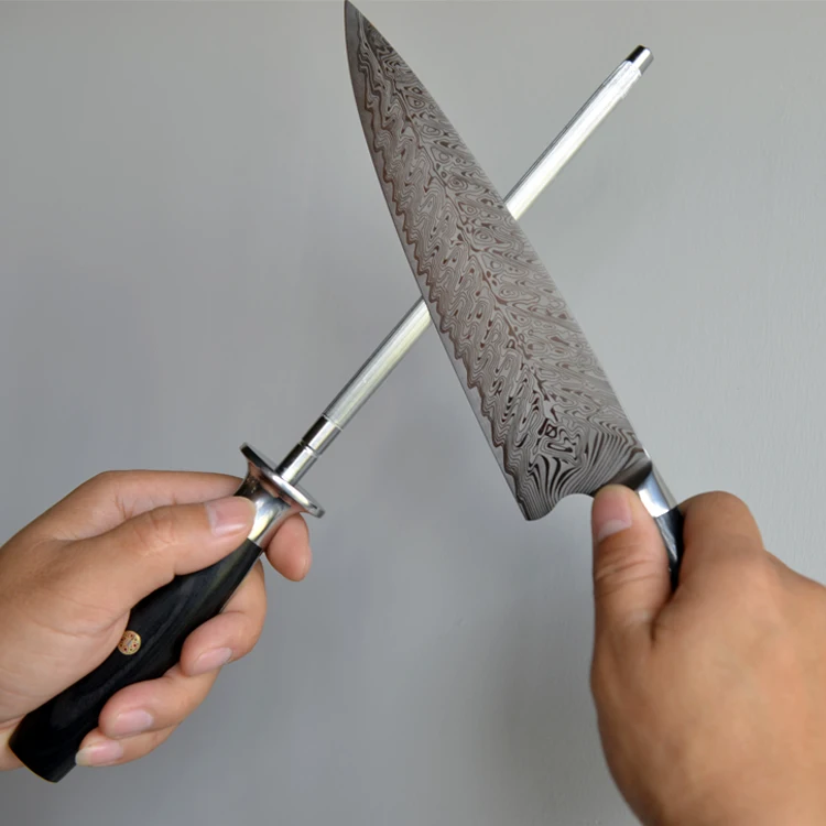 
Konoll 8Inch Carbon Steel Knife Honing Rods Sharpener For Kitchen Wood Handle knife honing steel 1pcs MOQ Best Quality 