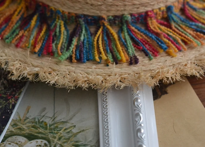 
2021 Sweet Color tassel decoration Raffia Straw Hat INS hand-woven straw hat fashion sun visor 