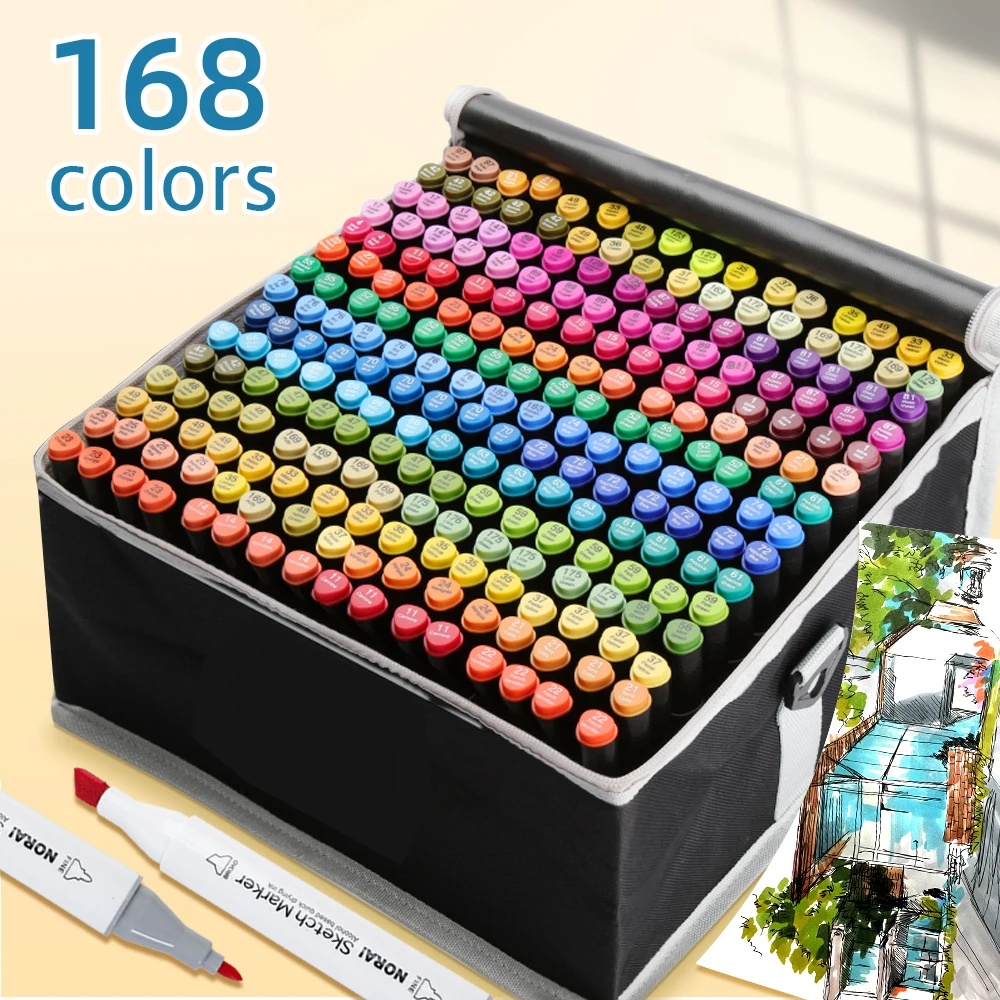 168 Colors Manga Sketch Graffiti Art Drawing Permanent Alcohol Ink Two Headed Twin Tips Dual Tipped Double Ended Marker Pens