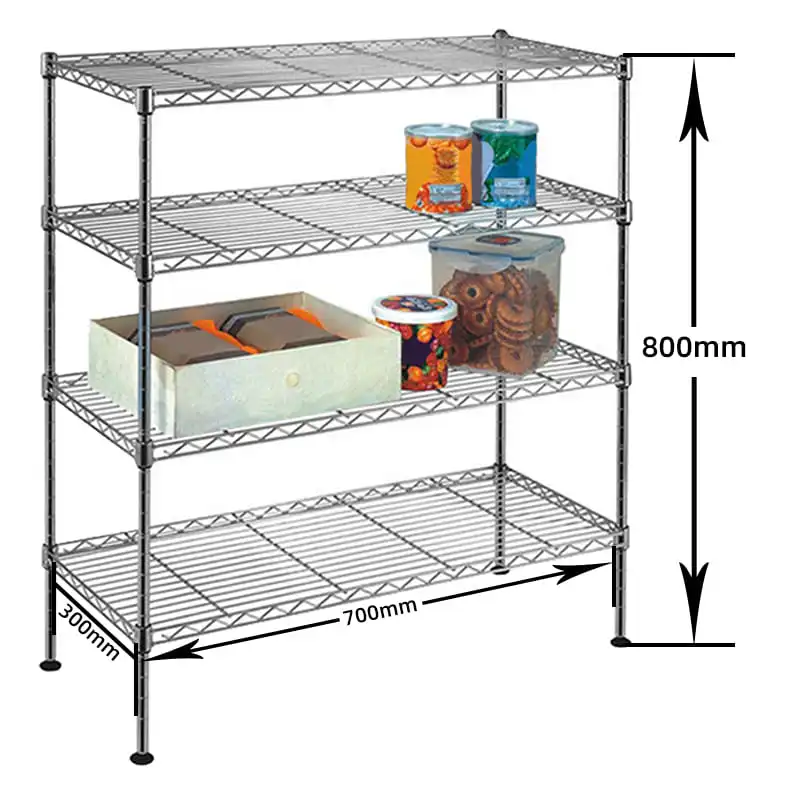Adjustable Wire Shelving Rack Metal Kitchen Shelf Multilayer Metal Commercial Stainless Steel Kitchen Accessories Carton Silver