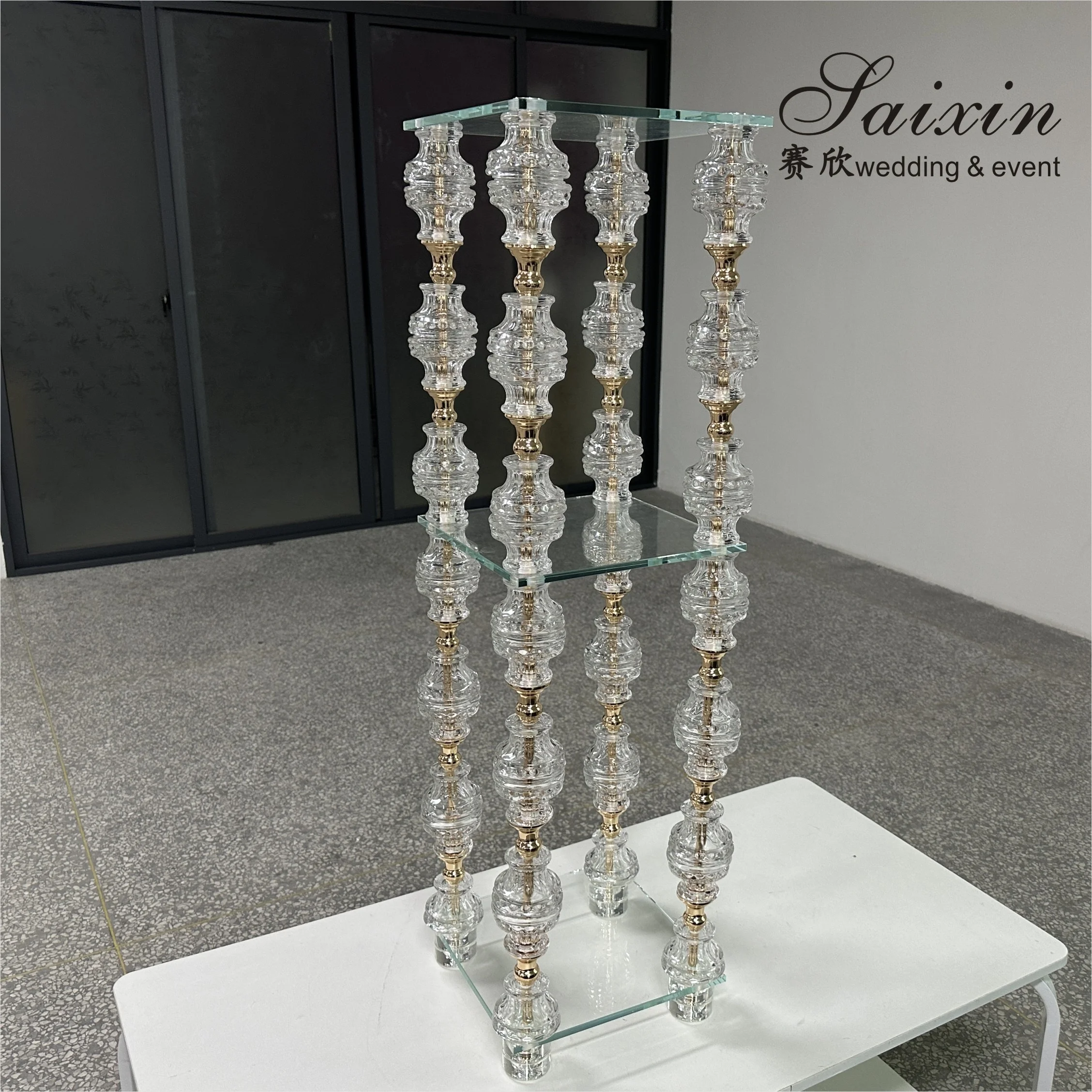 Chic New Wedding Decoration Centerpiece Gold Metal Crystal  Flower Stand