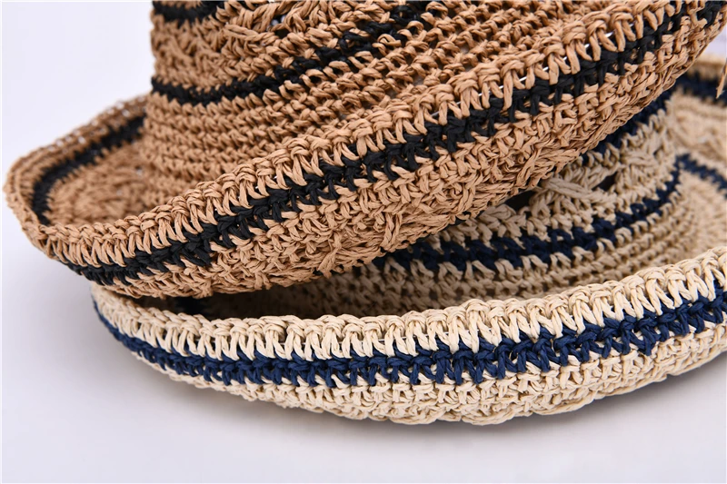 Полосатые брюки с широкими полями Защита от солнца бумага флоппи летняя соломенная шляпа оптом Панама пляжная для женщин Солнцезащитная