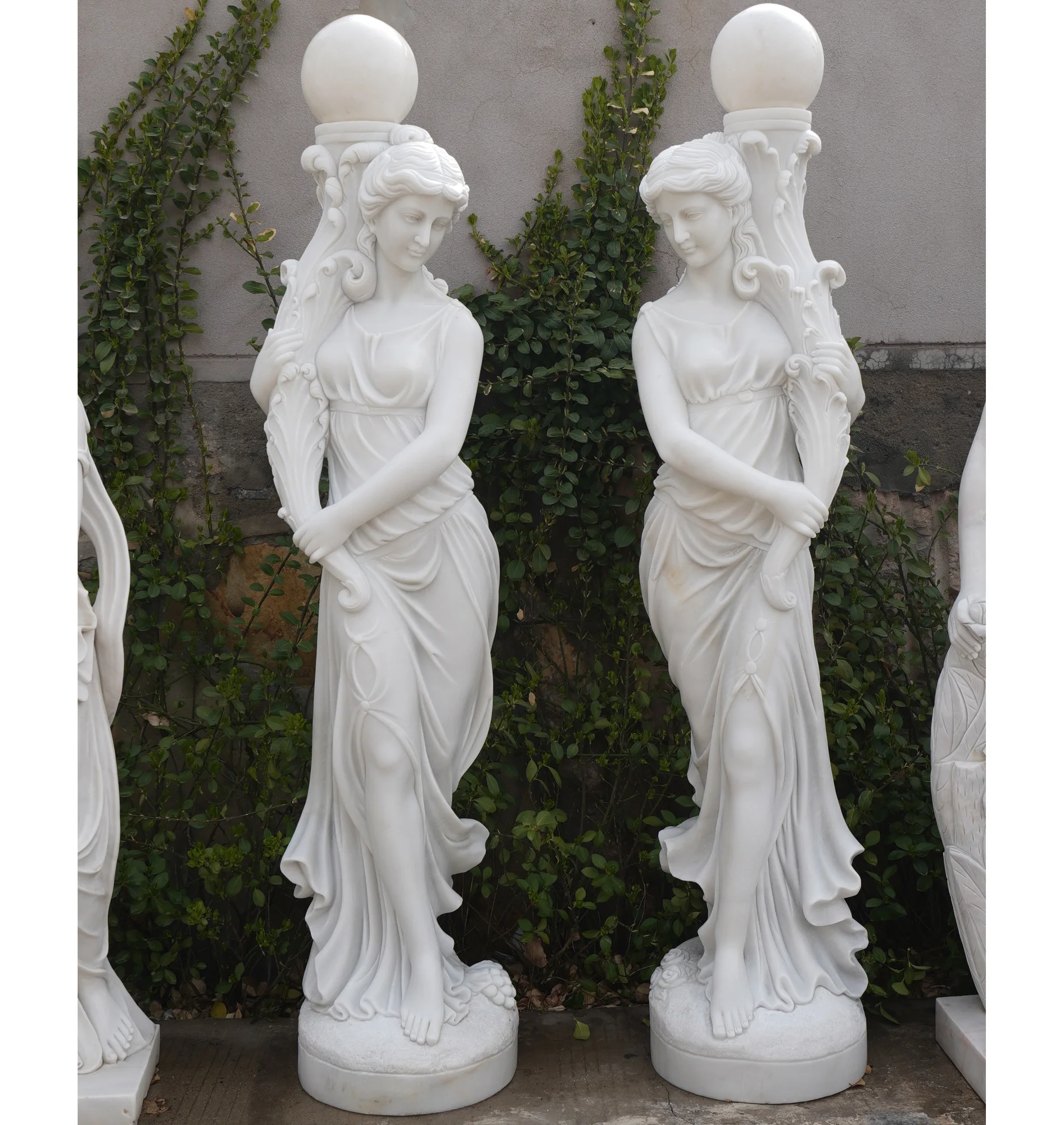 Garden Decoration Marble Statue Stone Western Sculpture European Woman Lamp Statue