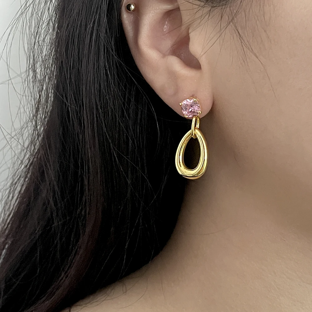 Carline Luxury Elegant Pink 5A Zirconia CZ Pendant Earrings 925 Sterling Silver 18K Gold Plated Custom Jewelry for Women Ladies