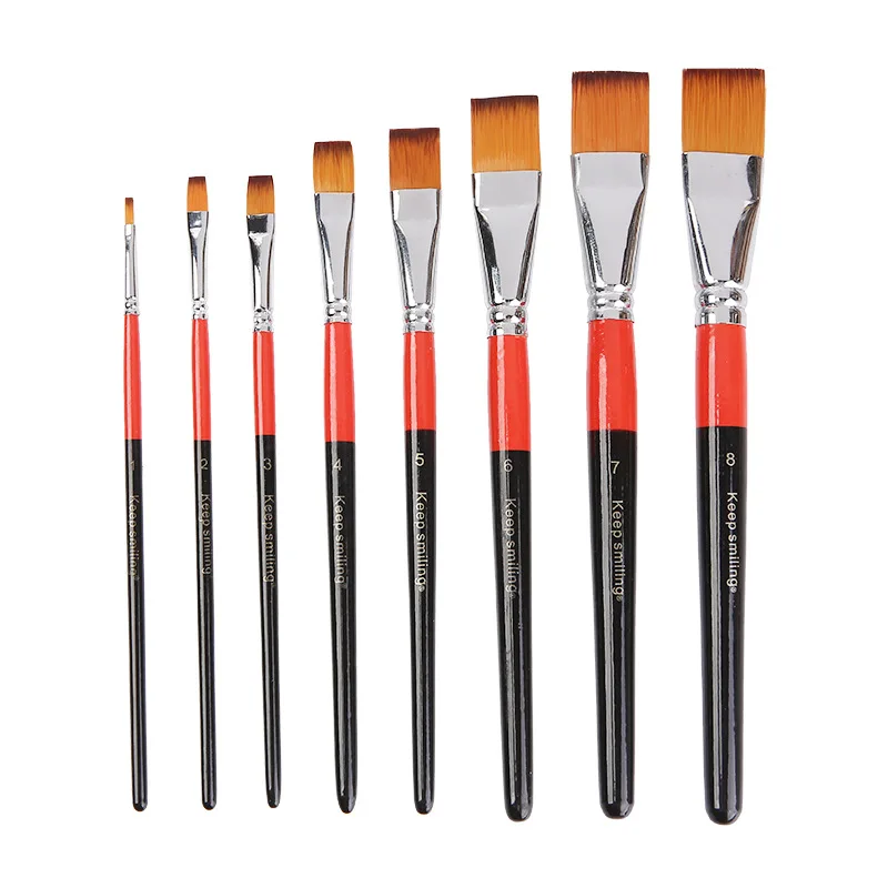 High Quality Flat Headed Nylon Hair Artists Brush Watercolor Gouache Acrylic Oil Painting Brush