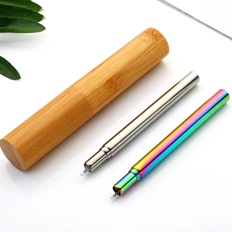 
Portable Retractable Stainless Steel Reusable Straws Collapsible Metal Telescopic Foldable Straws With bamboo Case 