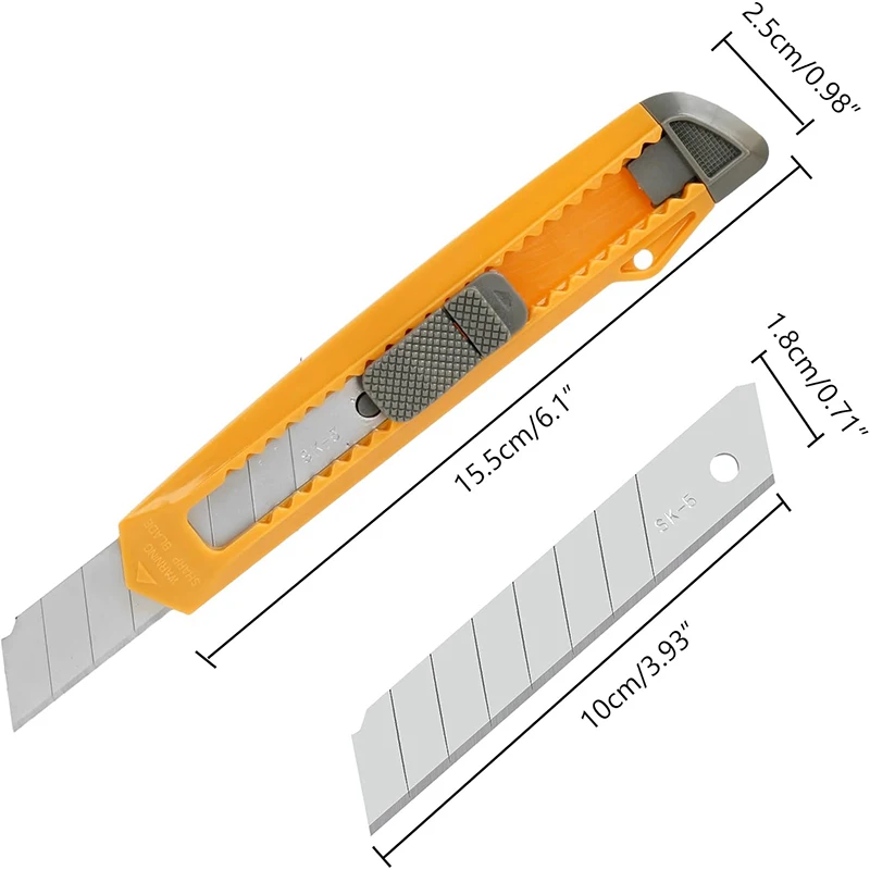Utility Knife, Retractable with Smooth Mechanism for Cardboard, Cartons and Boxes