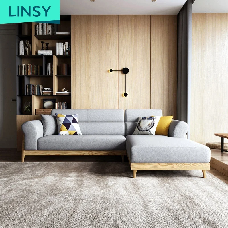 Nordic Wood Style Living Room Small Apartment Three Seat Sofa Furniture Set