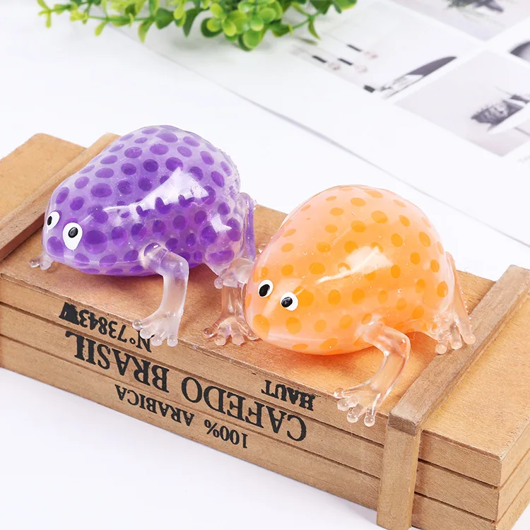 YIWU ALLSHINE  New Design Frog Shape TPR Squishy Beads Stress Release Anti Stress Ball Colorful Beads Squishy Stress Toy