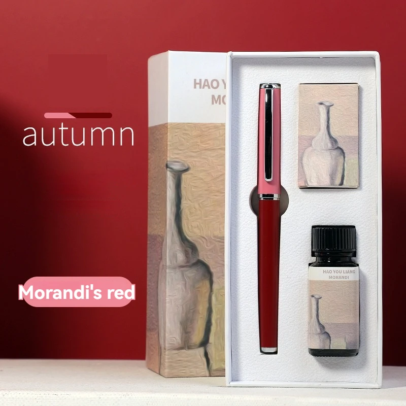 Custom Morandi Color Blocking Student Fountain Pen 0.5mm Writing Width Bright Metal Tip Neutral Pen Gift Box Set