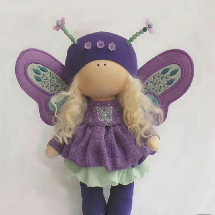 Sewn Stuffed Fairy Rag Doll Angel Textile Tilda Doll Craft Handmade Rag Dolls with Butterfly Wings