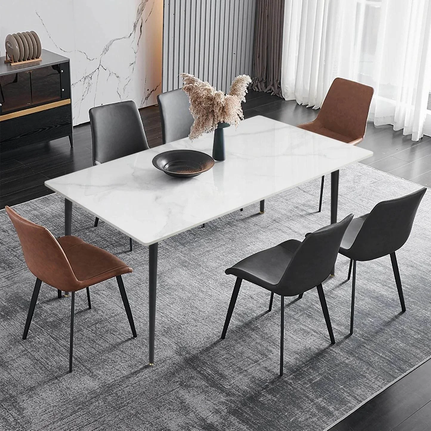 BOTON STONE Porcelain Marble Dinning Room Modern Rectangular Table Black Sintered Stone Dining Tables