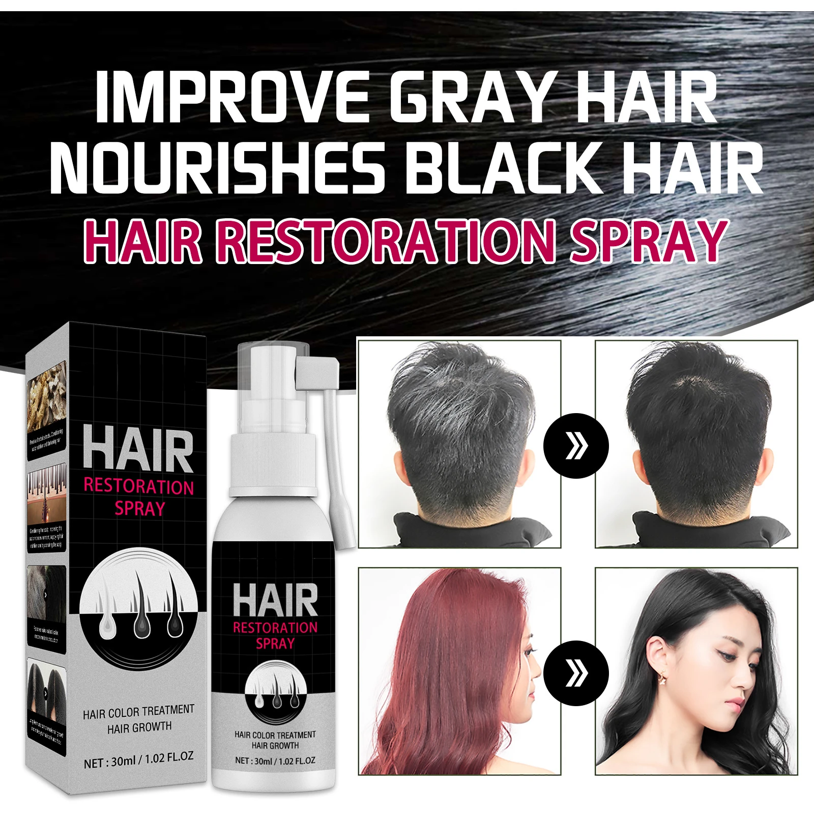 private label organic herbal serum hair growth turns white hair into black hair dye color spray