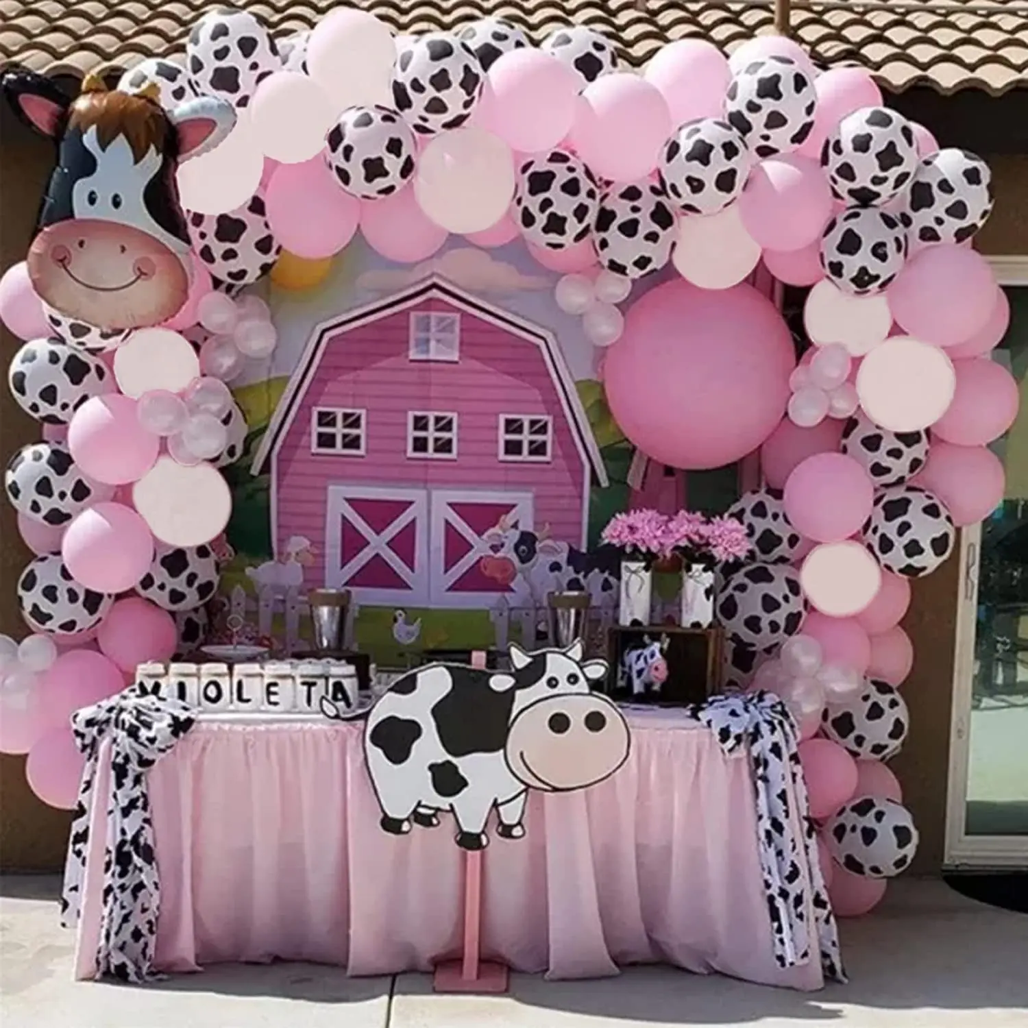 LEMON Cow Party Decorations Farm Animal Balloon Garland Kit with Cow Print Balloons for Girls Birthday Party Supplies