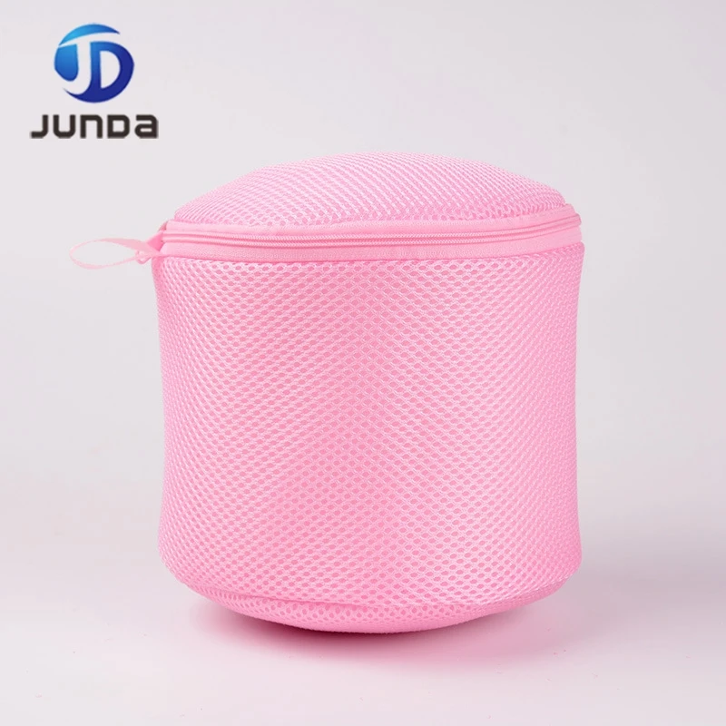 Custom Eco-friendly pink portable foldable Travel zipper Clothes Lingerie polyester mesh laundry