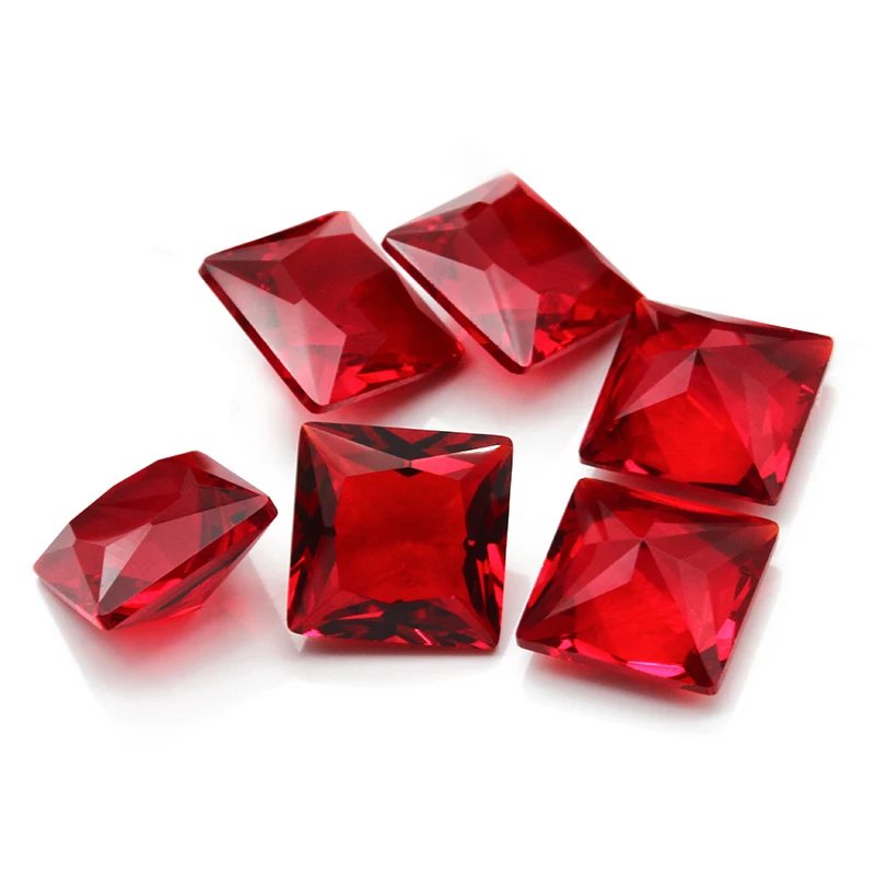 Faceted Gemstone Square Shape Princess Cut Red Glass Gems Stone