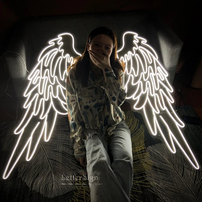 Fast Delivery Custom Led Light Neon Sign  Personalised  Led Logo Sign No Moq Angel Wings Neon Sign