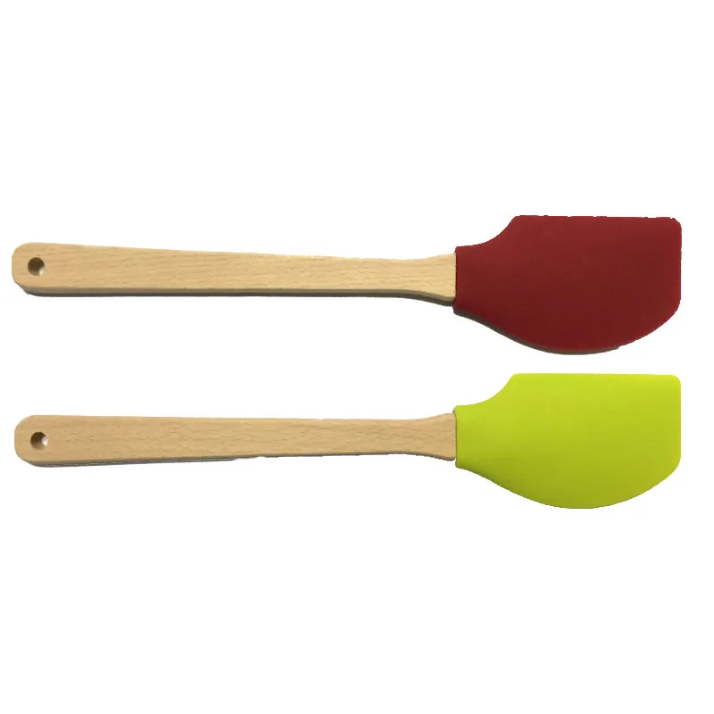 Popular Large Size Long Silicone Spatula With Wooden Handle Kitchen Baking Spatula