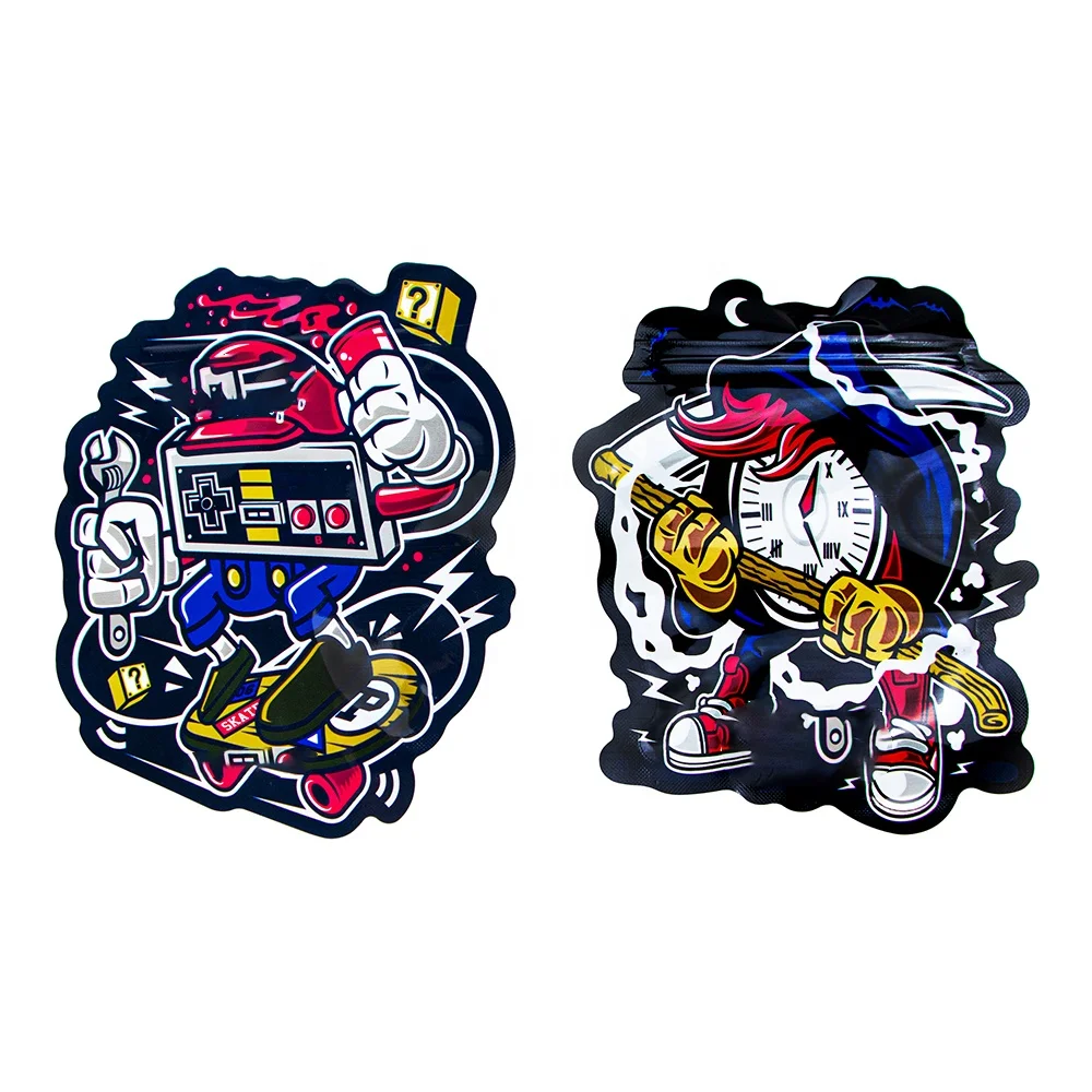 Digital Printing Custom Special Shape 3.5 7 14 28 g Die Cut Mylar Bag Childproof Reaselable Aluminum Bubble Foil Matte Pouch