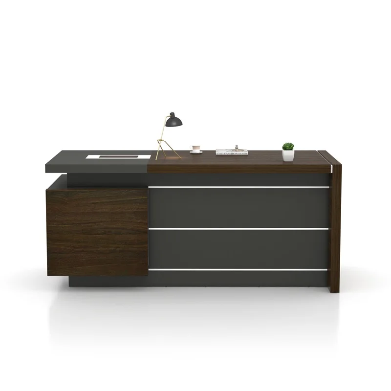 L Shaped CEO Executive Wood Tables Dark Color Furniture Boss Office Desk