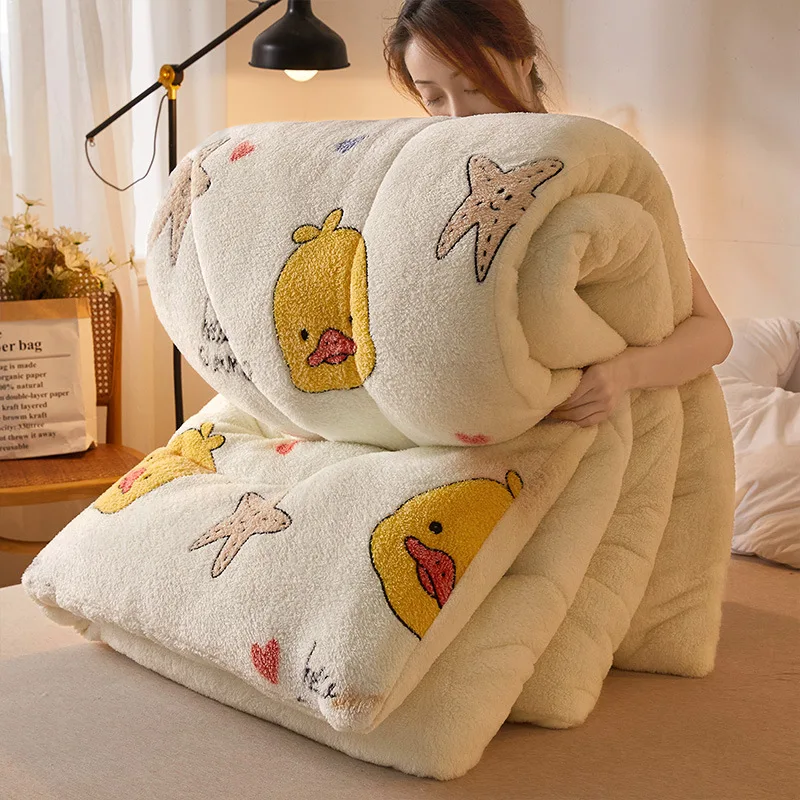 Custom Soft Quilt Print Puffy Thick Velvet Winter Comforter Thick Winter Warm Soft Bed Quilt Print Velvet Bedding Set Comforter
