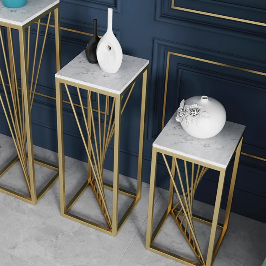 Luxury Art Metal Flower Stand Marble Surface for Modern Home Decoration/Wedding Road Guide