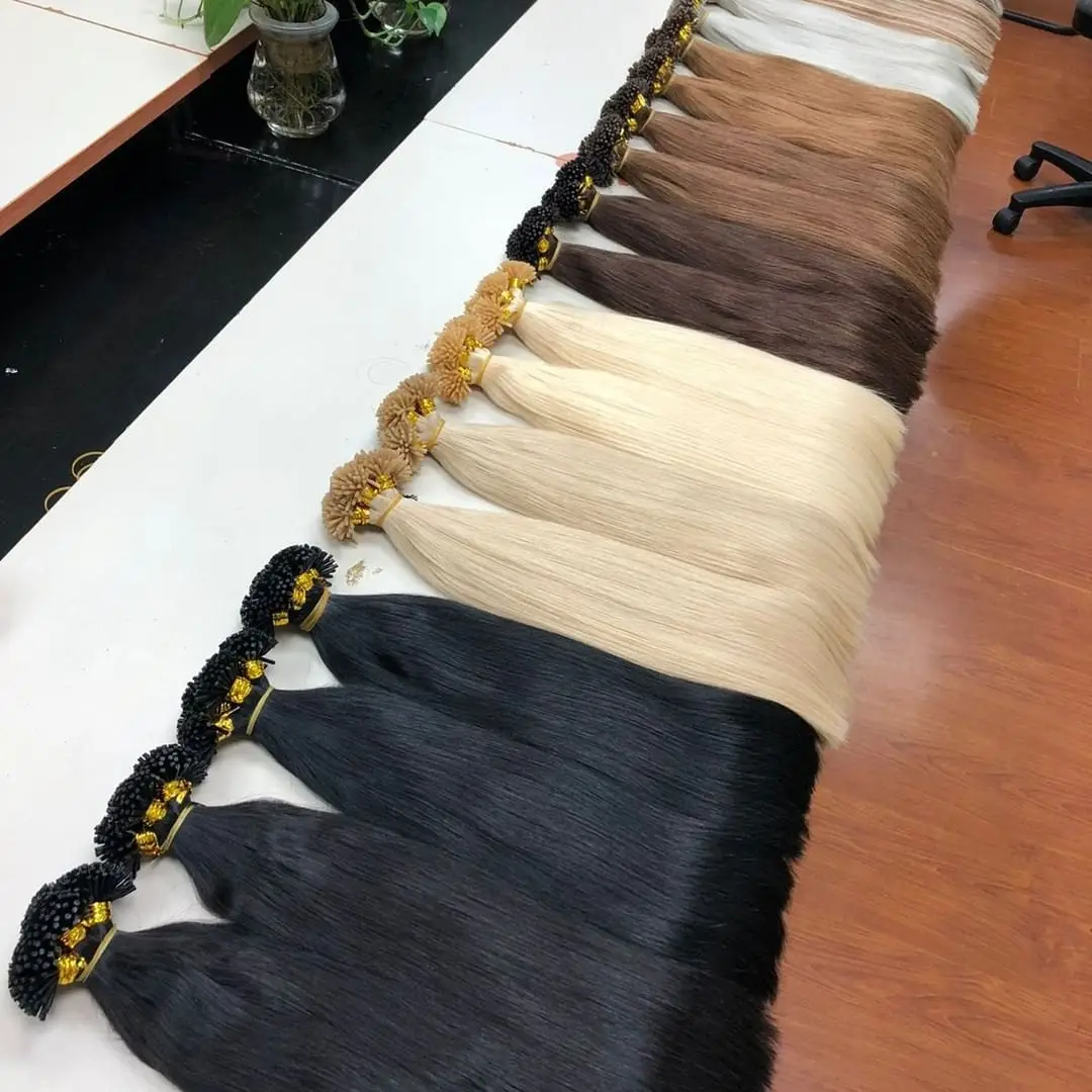 Wholesale 100% Cuticle Double Drawn Russian Remy Human Hair I Tip silky bone straight 12a wholesale remy human hair extension