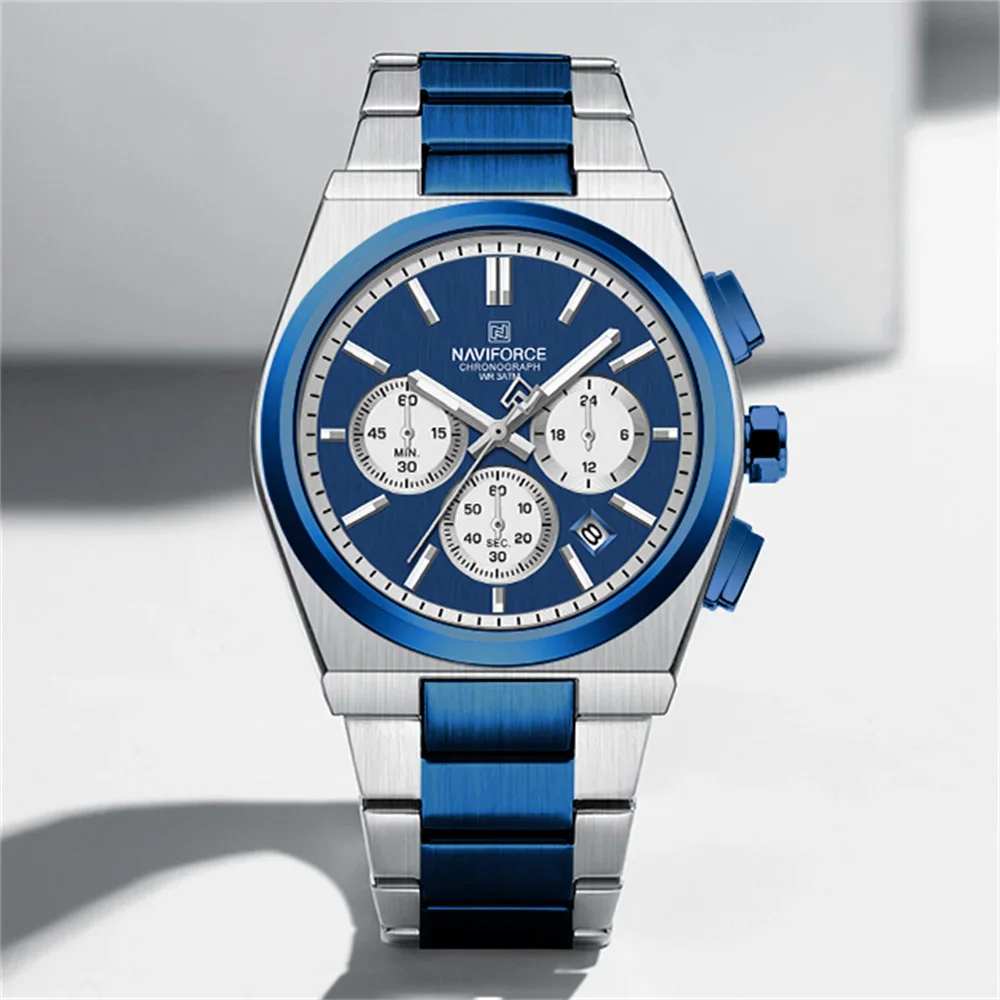 Top Brand NAVIFORCE Mens Watch Sports Chronograph Date Original Wristwatch Stainless Steel Quartz Wrist Watch Male Clock 8048
