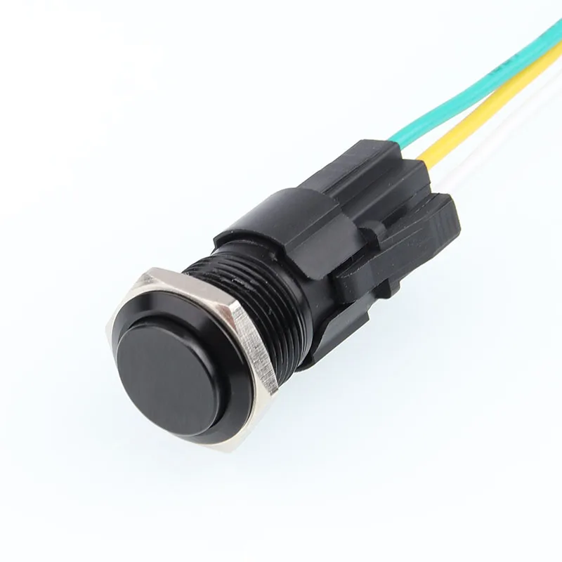 No LED, black button surface aluminum shell material, explosion-proof switch 16MM, waterproof metal button switch, self-locking