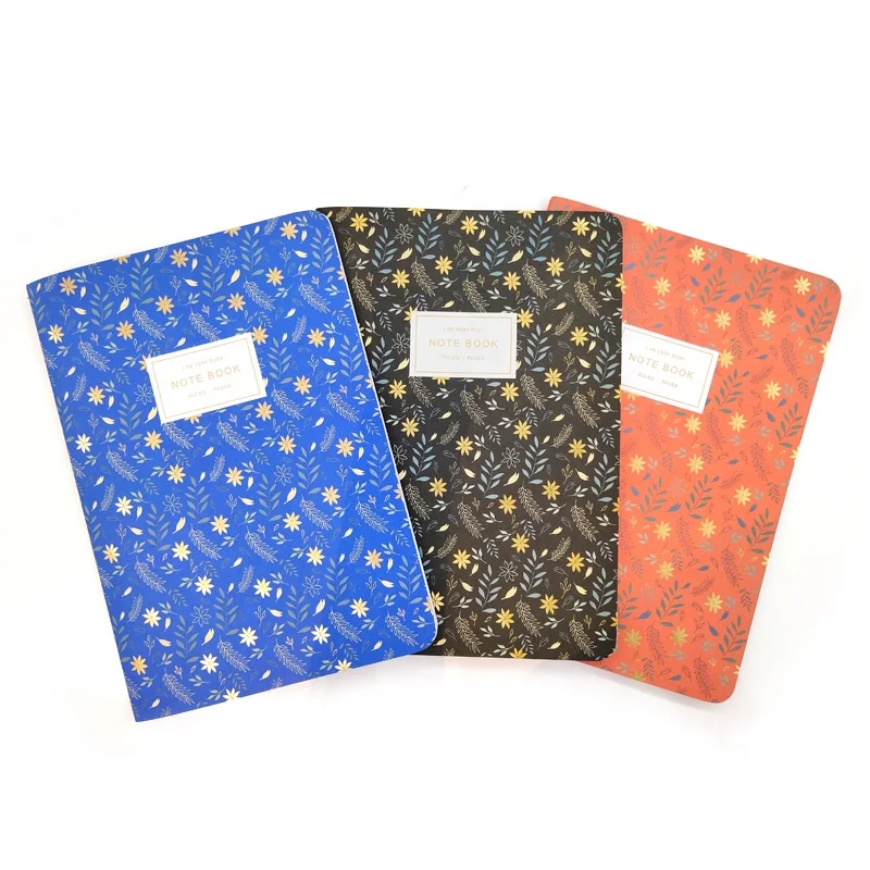Holi New Hot Stamping Leaf Design Paper Cover Stitching Journals Notebook Custom logo note books For School Student