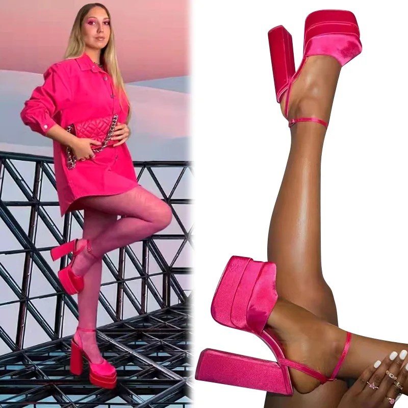 High Quality Satin Wedding Shoes High Heel Silver Popular Buckle Belt High Platform Shoes for Women