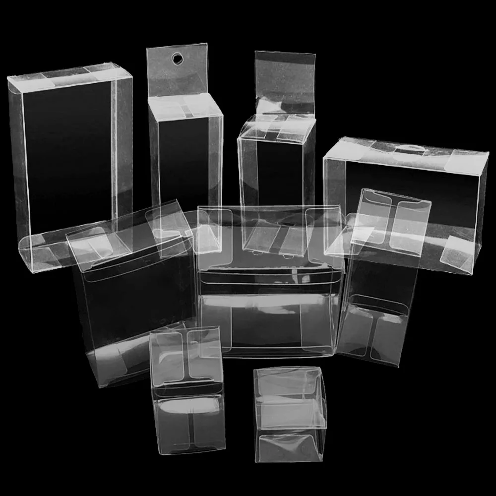 Eco-friendly Clear Folding Plastic PET Clear Storage Gift Box Acetate Cube PVC Box Packaging With or Without Hanger