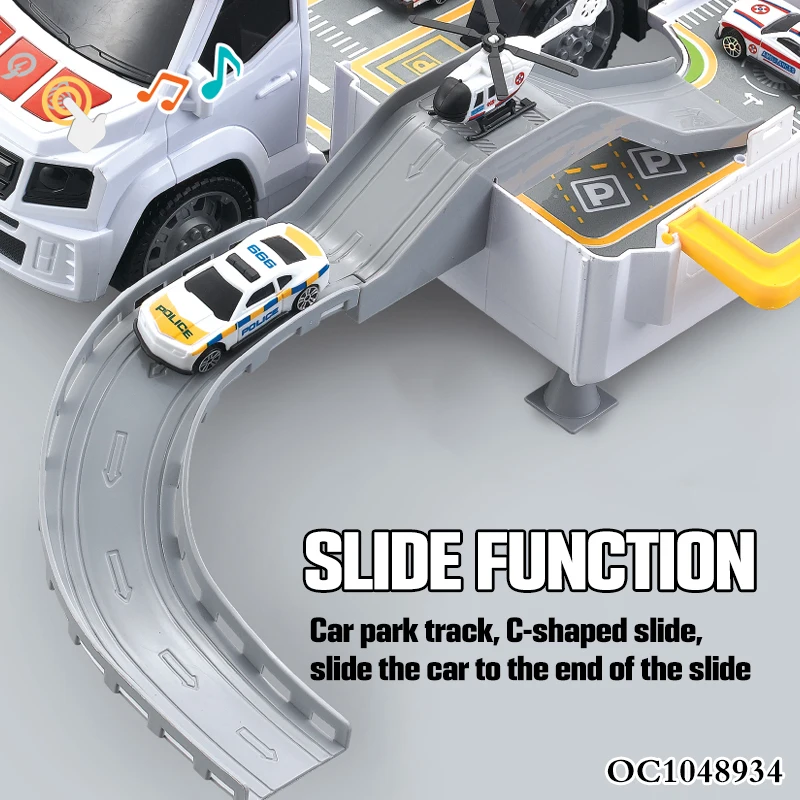 32pcs Ambulance deformed car track and parking lot garage toy set with light sound