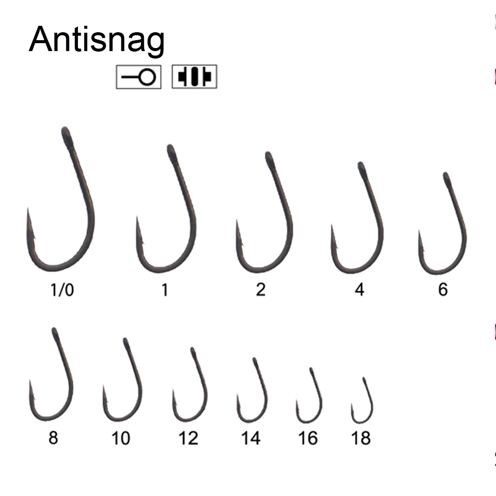 Japanese Antisnag Anti-Snag Carp Fishing TF Coated Multi Colors Barb/barbless Chemicaly Sharpened Mustad Hooks (B07)