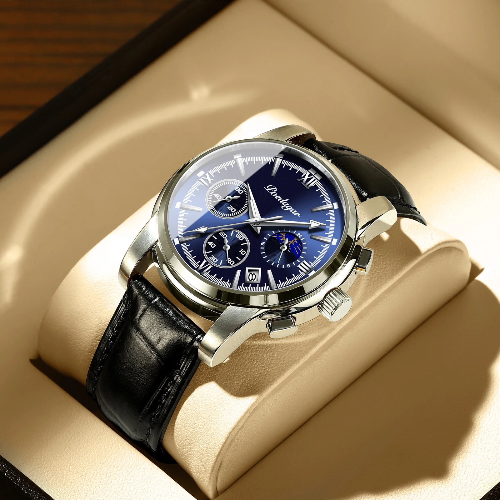 POEDAGAR 8058 Popular Leather Quartz Wrist Watch For Men Top Brand Shock Sport   Luxury Luminous  Waterproof Male