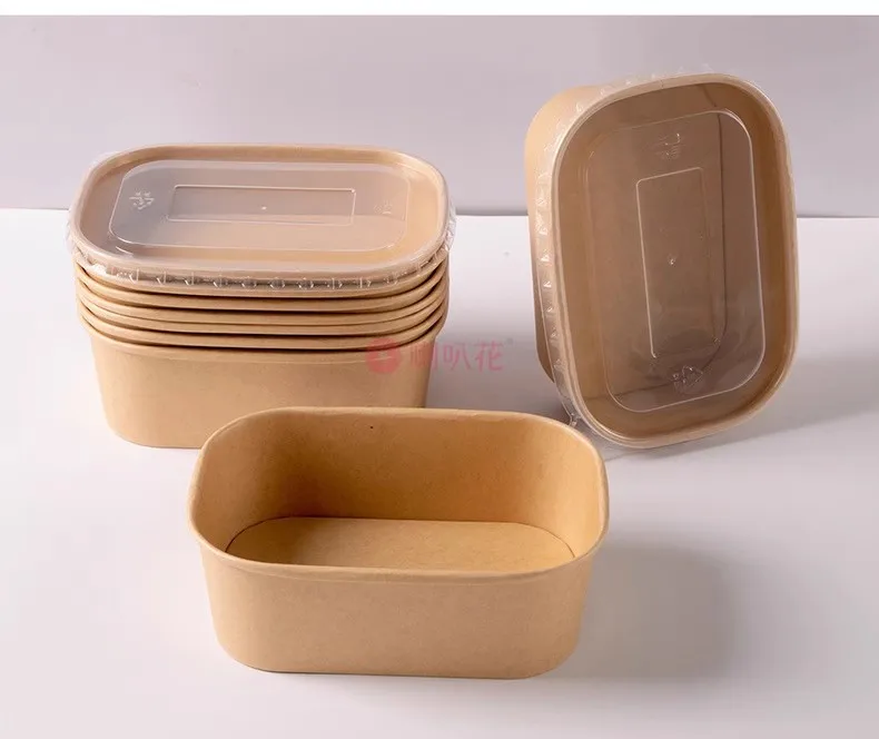 1000ml  Square Kraft Paper Bowl with Lids Disposable Food Containers for Restaurants Soup Bowls to Go