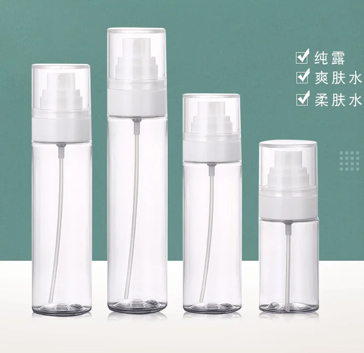 High grade fine fog pet transparent plastic Cosmetic package 50ml  80ml 100ml 120ml spray bottle factory